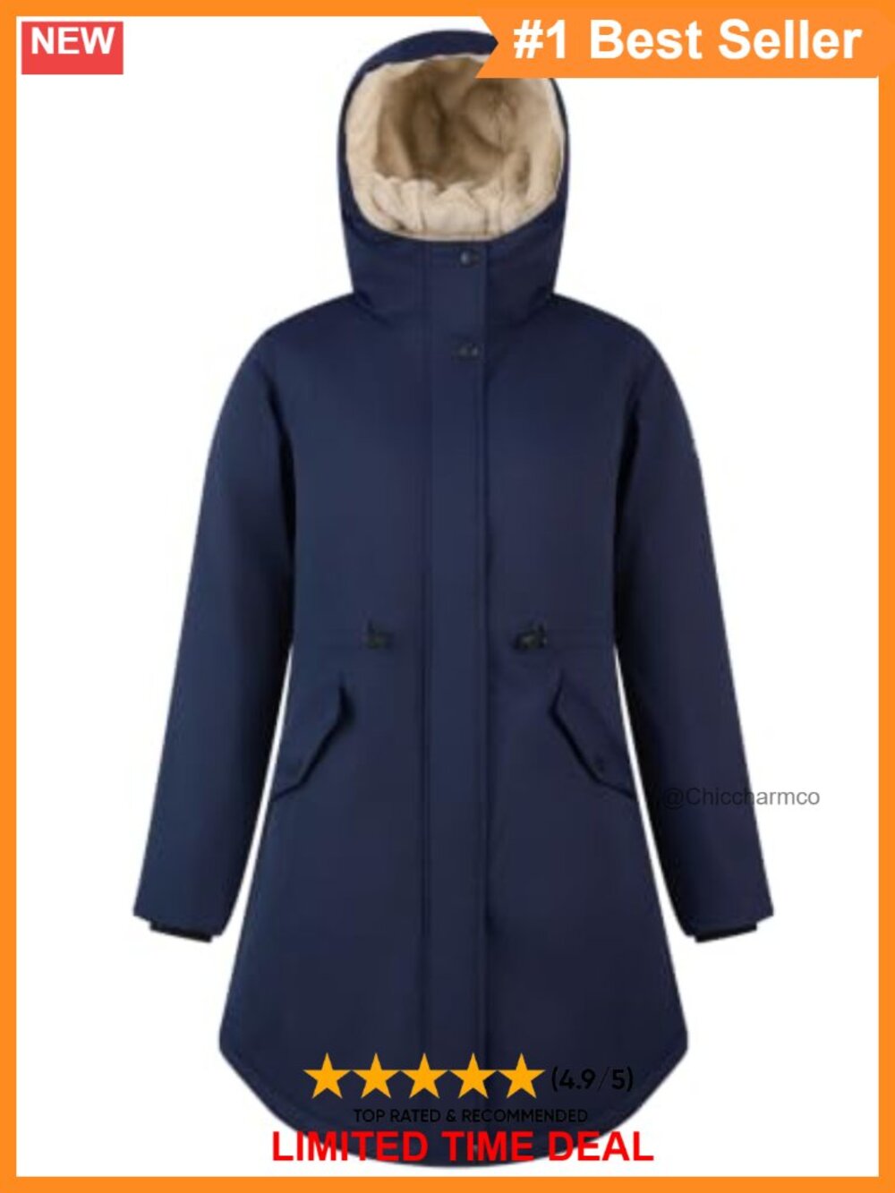 Women's Fleece Lined Waterproof Long Hooded Winter Parka Coat